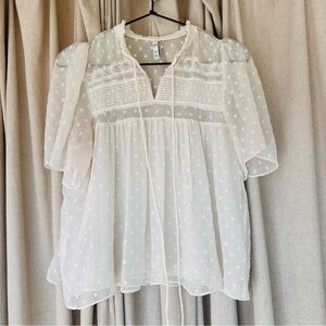 Zara White Puff Sleeve Blouse with Bib Collar